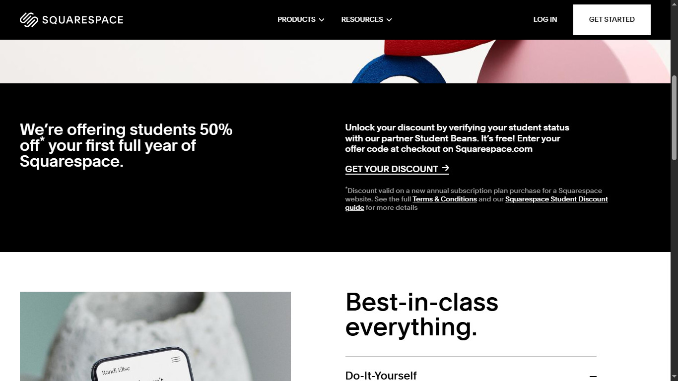 An illustration of the Squarespace student discount verification process through Student Beans.